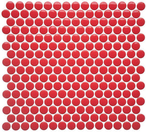 Penny Round Porcelain Mosaic Tile Glossy Red