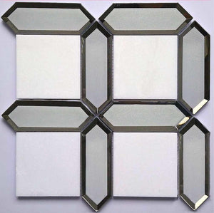 Mirror and Stone Waterjet Mosaic Tile Silver