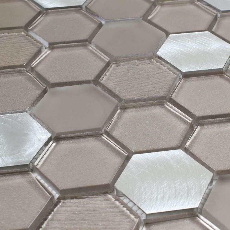 Glass Metal Mosaic Tile Hexagon Bronze