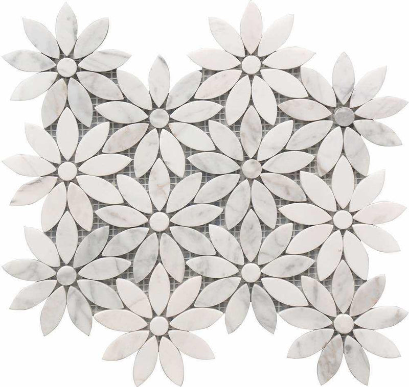 Calacatta Stone Mosaic Tile Flower Daisy
