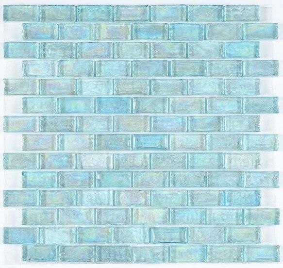 Iridescent Pool Glass Tile Aqua 1x2