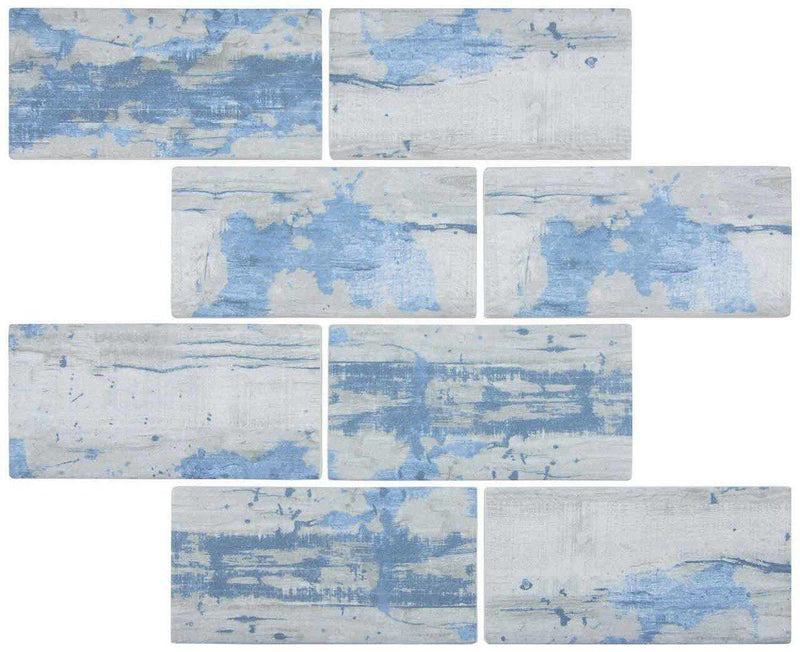 Glass Subway Tile Wood Blue 3x6