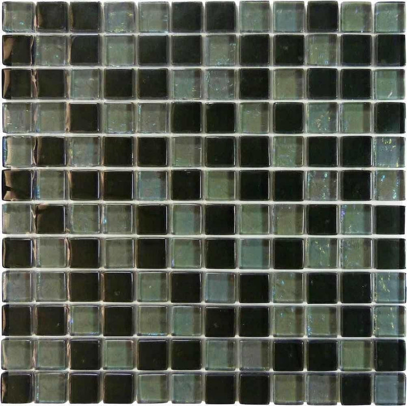 Iridescent Clear Glass Pool Tile Dark Blend 1 x 1