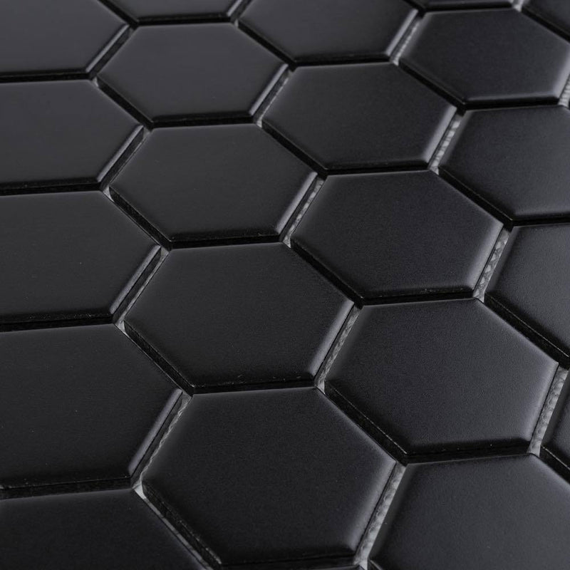 Hexagon Porcelain Mosaic Tile Black 2 x 2