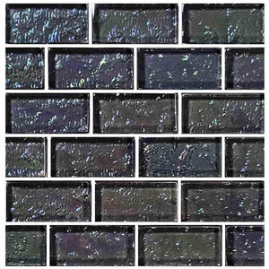 Iridescent Clear Glass Pool Tile Charcoal 1 x 2