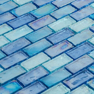 Iridescent Glass Mosaic Tile Pale Blue Blend 1x2