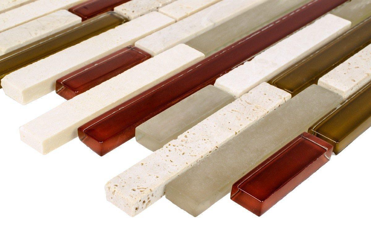 Glass Travertine Wine Blend Tile Brick for Backsplash