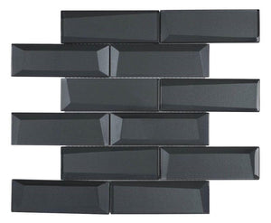 Glass Subway Tile Inverted 3D Coal 2x6