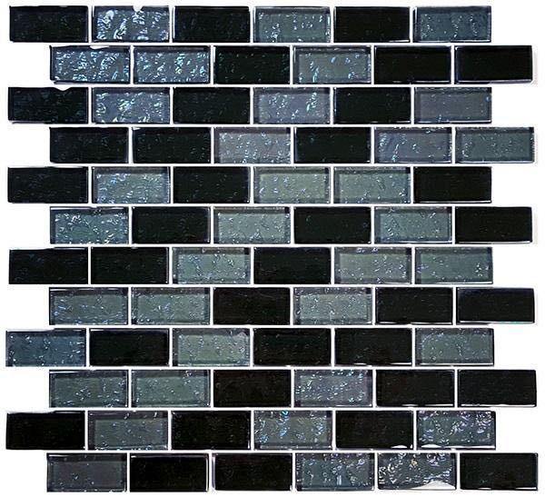 Iridescent Clear Glass Pool Tile Dark Blend 1 x 2