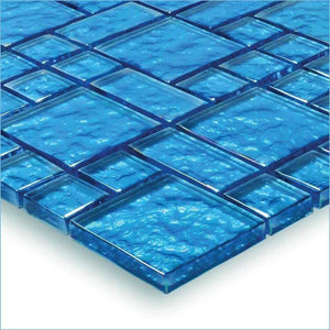 Iridescent Clear Glass Pool Tile Pale Blue Mixed