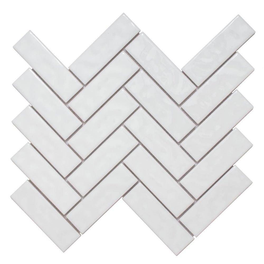 Herringbone Ceramic Wall Tile White