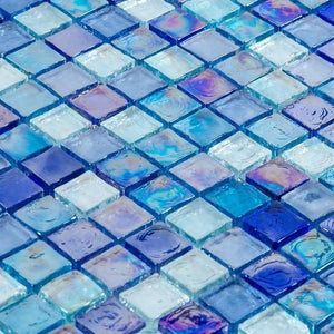 Iridescent Glass Mosaic Tile Cobalt Blend 1x1