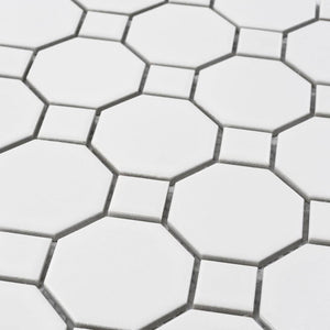 Octagonal Porcelain Mosaic Tile White