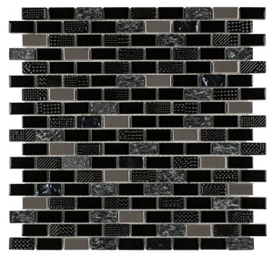 Mini Brick Glass Stainless Steel Tile Black