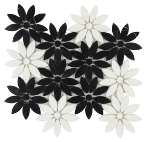 Stone Mosaic Tile Waterjet Flower Black & White