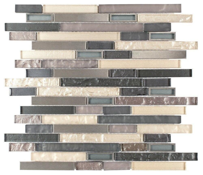 Modern Stainless Glass Mosaic Tile Linear Khaki Grey