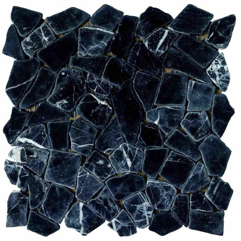 Flat Pebble Stone Mosaic Tile Black