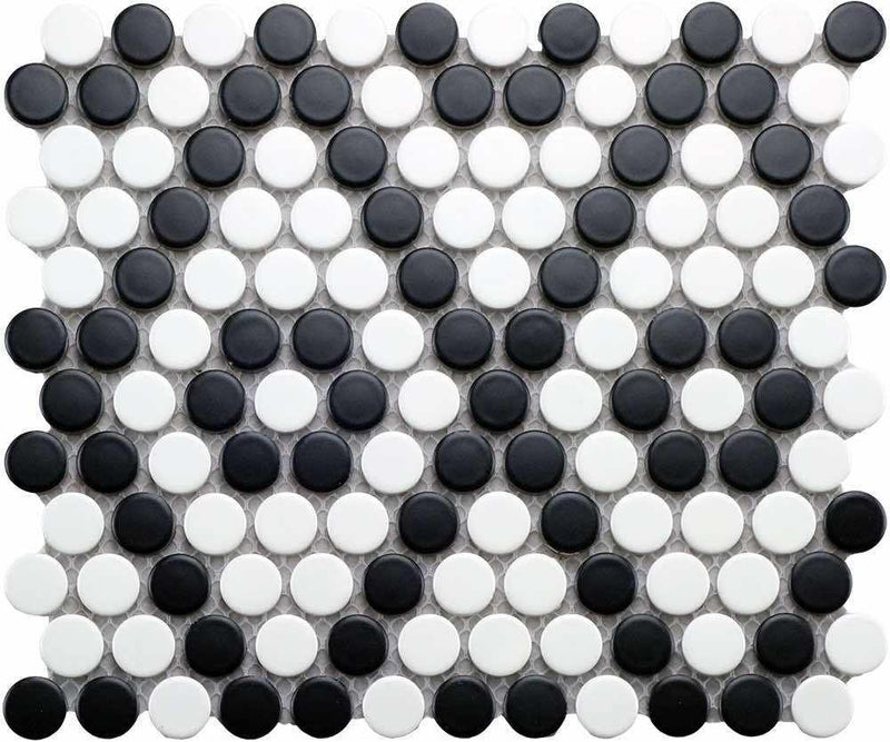 Penny Round Mosaic Tile Black & White Pattern 10 x 9