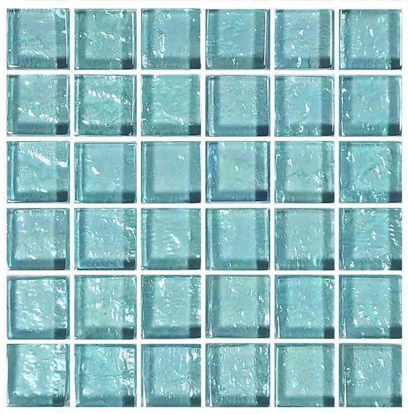 Iridescent Clear Glass Pool Tile Aqua 1 x 1