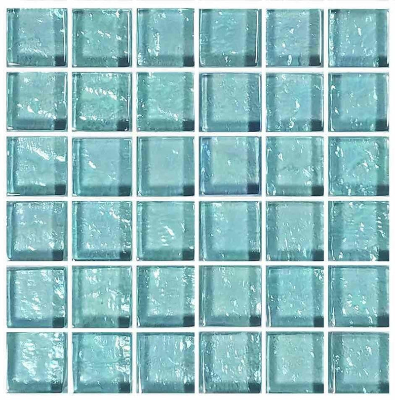 Iridescent Clear Glass Pool Tile Aqua 1 x 1