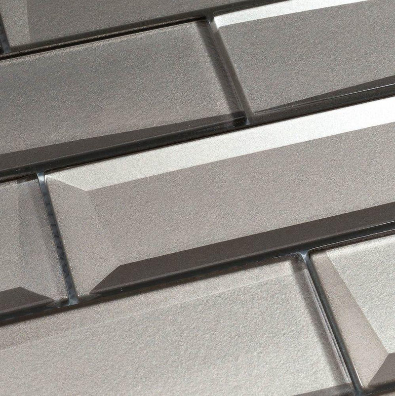 Glass Subway Tile Inverted 3D Modern Grey 2x6