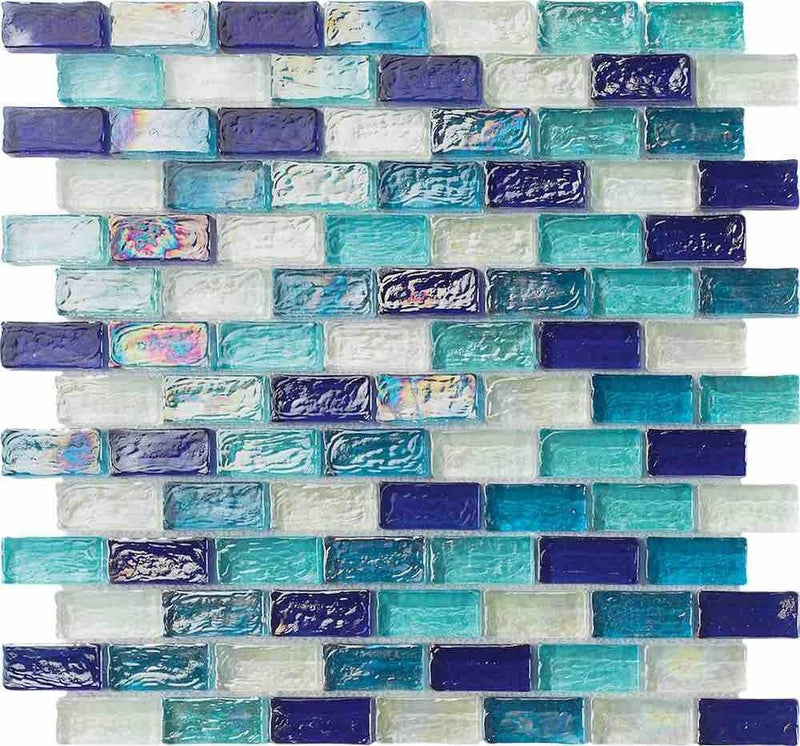 Iridescent Pool Glass Tile Ocean Blend 1x2