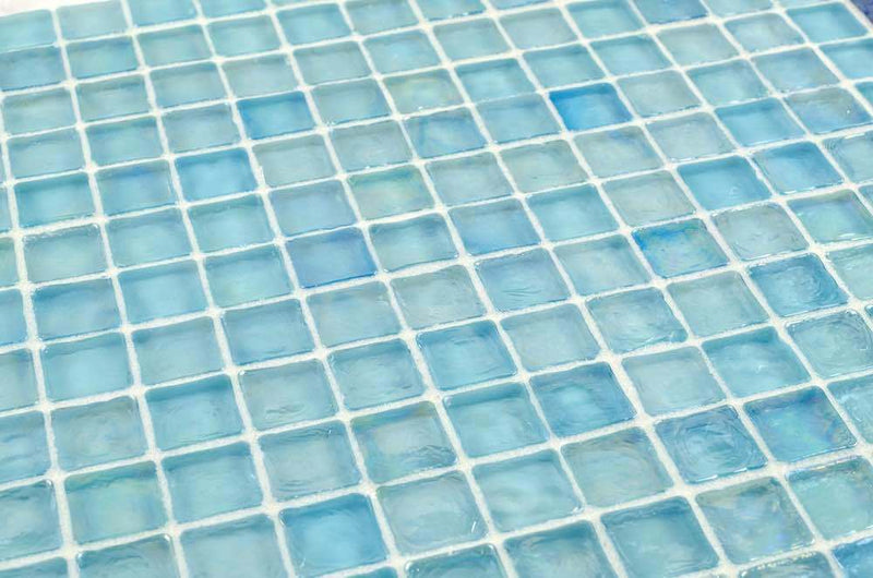 Iridescent Pool Glass Tile Aqua 1x1