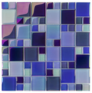 Glass Pool Tile Shimmer Blue Random