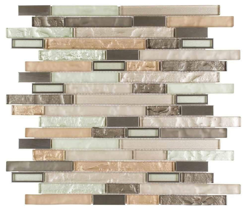 Modern Stainless Glass Mosaic Tile Linear Taupe