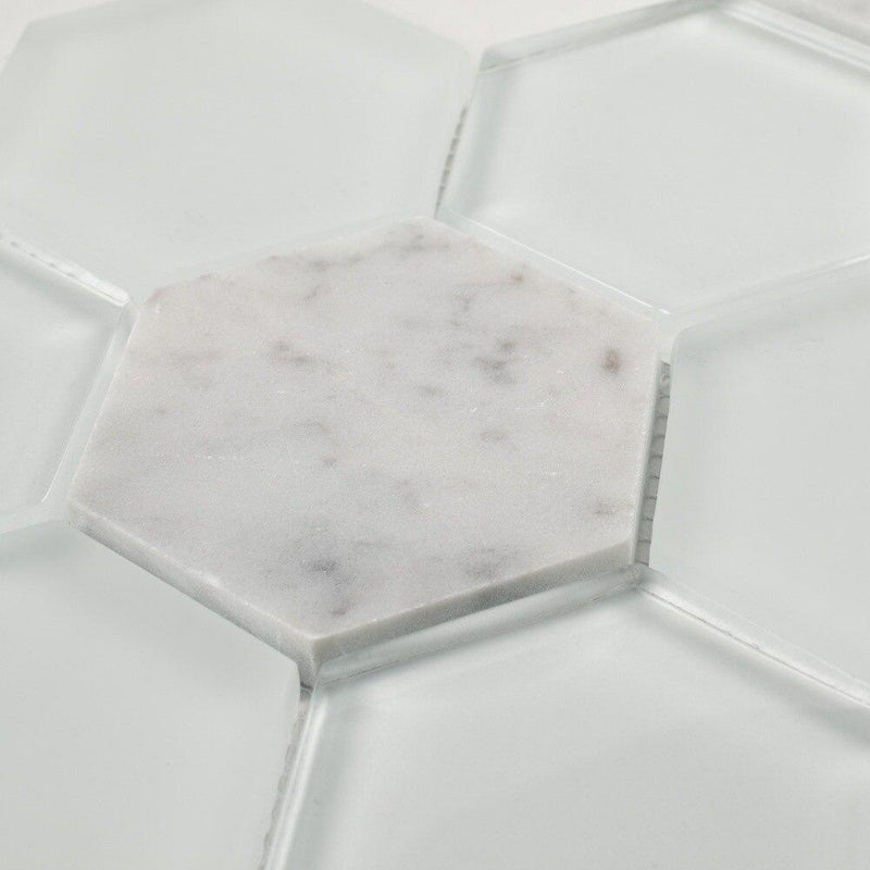 Glass Stone Mosaic Tile Hexagon Carrara