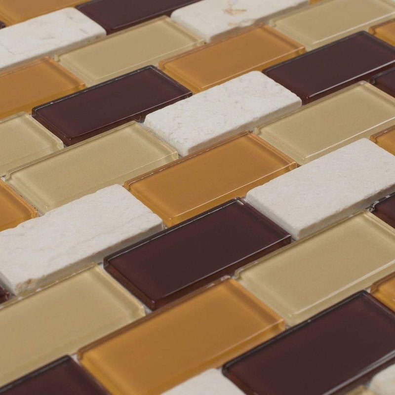 Glass Mosaic Tile Golden Caramel 1x2