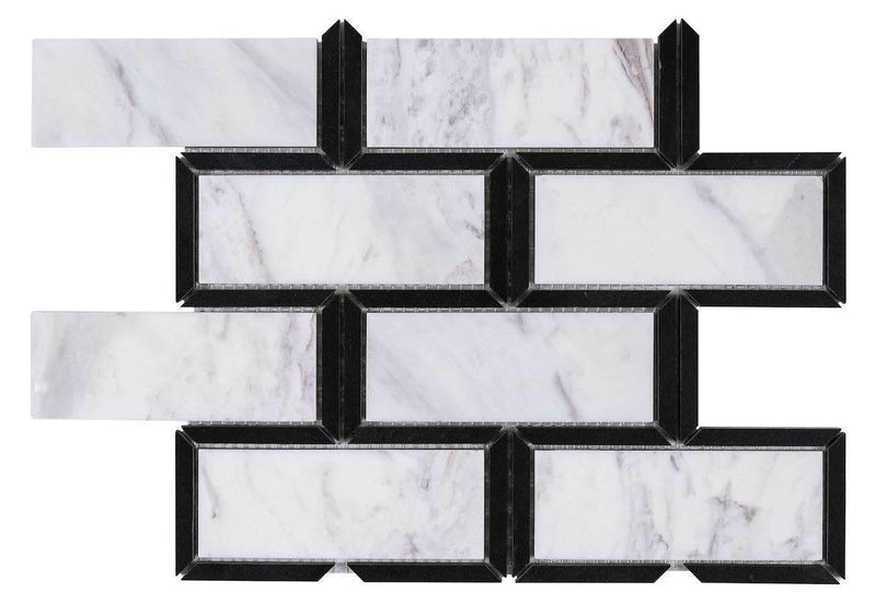 Marble Waterjet Subway Mosaic Tile Black and White