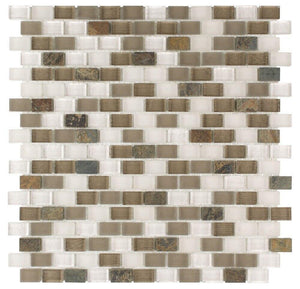 Contemporary Glass Mosaic Tile Mini Brick Taupe Blend