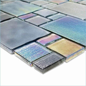 Iridescent Glass Tile French Pattern Space Gray