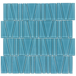 Glass Mosaic Tile Geometric Aqua Blue