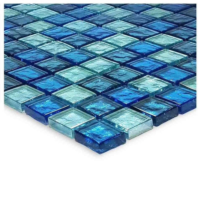 Iridescent Clear Glass Pool Tile Aqua Blend 1 x 1