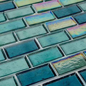 Iridescent Recycled Glass Tile Turquoise 1 x 2