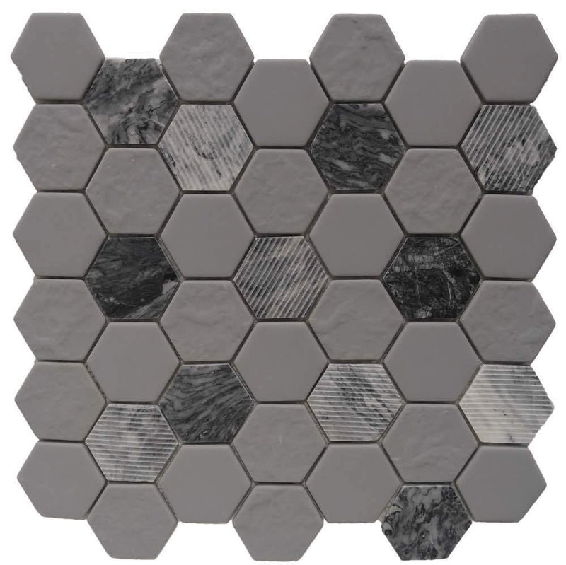 Hexagon Mosaic Tile Stone Gray