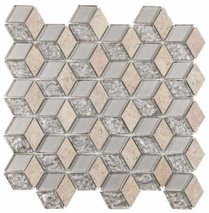 Glass Stone Mosaic Tile Rhombus Tan