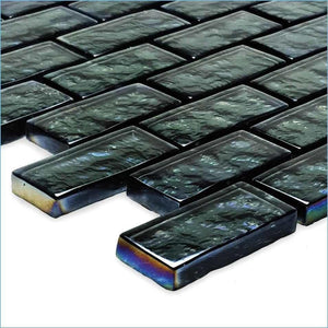 Iridescent Clear Glass Pool Tile Charcoal 1 x 2
