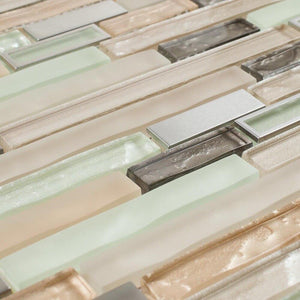 Modern Stainless Glass Mosaic Tile Linear Taupe