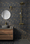 Inlay Brass Gold Nero Hexagon Tile featured on a shower wall