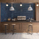 Persia Blue Subway Wall Tile 2.5x16 featured on a coffee bar
