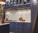 Patterned Porcelain Tile Coto Blue 8x8 and grey mixed installed on a kitchen backsplash