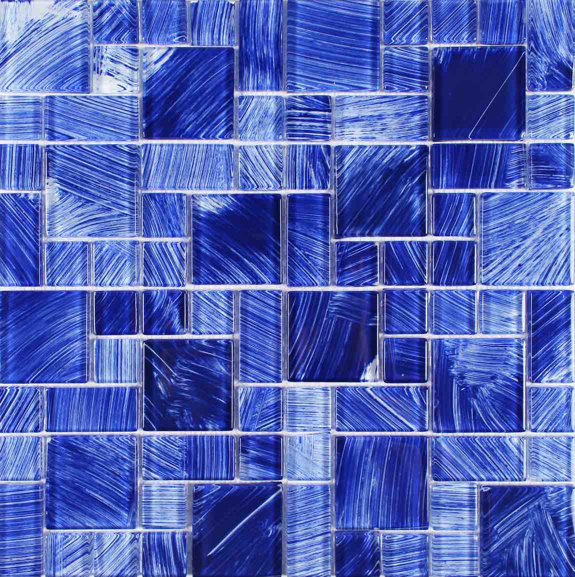 Strokes Glass Mosaic Tile Navy Blue Random
