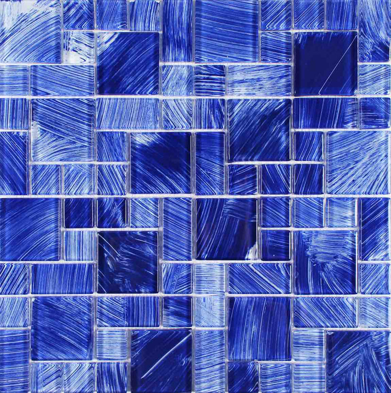 Strokes Glass Mosaic Tile Navy Blue Random for pools and spas