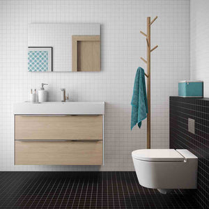 Snow White Porcelain Mosaic Tile Matte Finish 2x2 on a bathroom wall