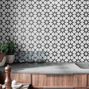 Patterned Porcelain Tile Star Coal 8x8 featured on a modern kitchen backsplash
