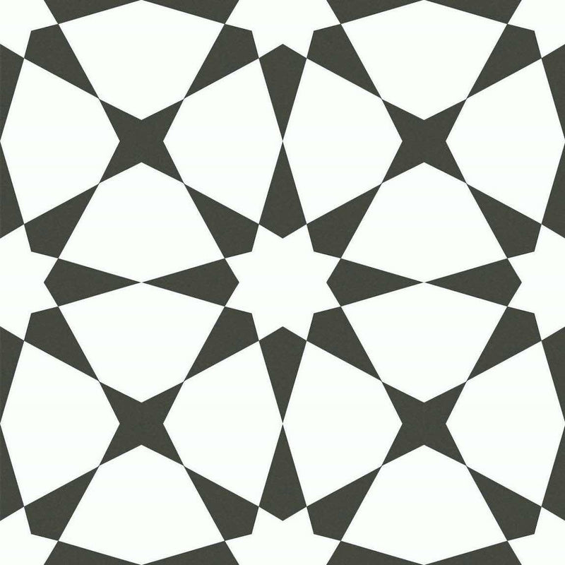 Patterned Porcelain Tile Star Coal 8x8 for backsplash, bathroom, shower, floor, and walls