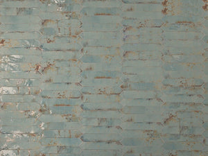 Vintage Distressed Picket Tile Rust 2x10 installed on a wall 